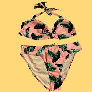 Marina Vida 2 Piece Tropical Leaf Print Swimsuit Sz XL